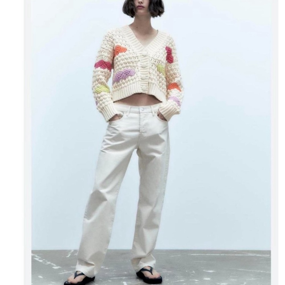 ZARA Color-block chunky knit cardigan sweater Size S